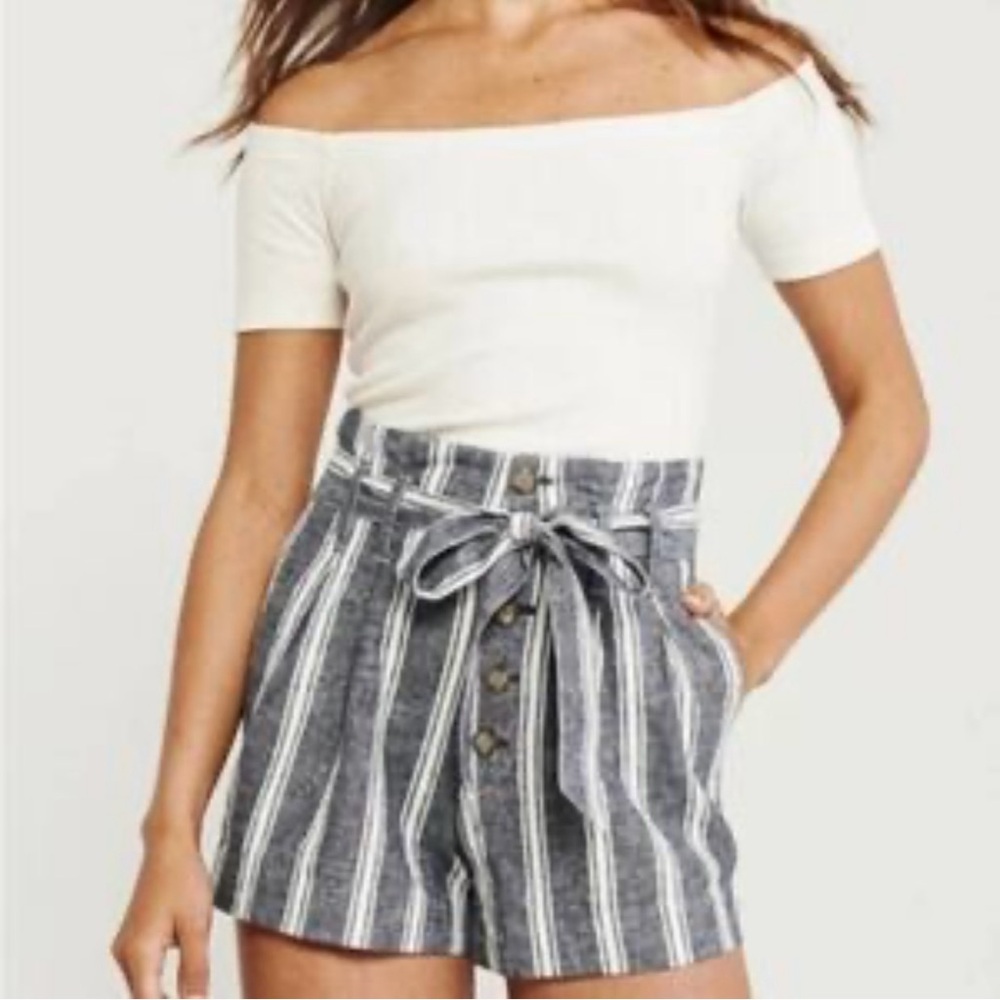 Abercrombie & Fitch Blue Striped High Waist Shorts